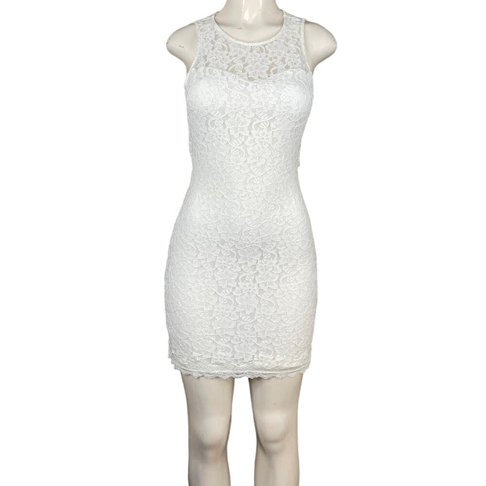 Express Lace Sleeveless Fitted Mini Dress Open Back Ivory Size Small